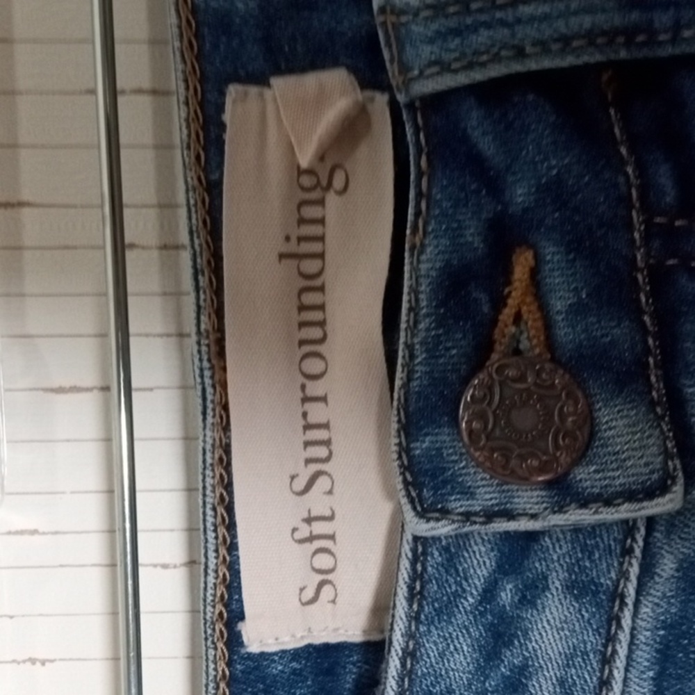 Soft Surroundings Blue Jeans with Floral Embroidery, Festival, Artistic, - Picture 2 of 7